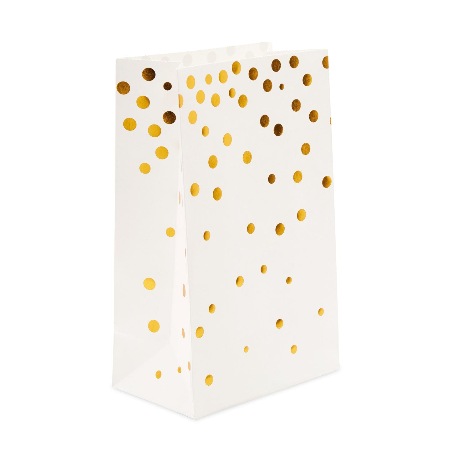 White Party Favor Paper Bags For Kids Birthday, Wedding (Gold Foil Dots, 24 Pack)