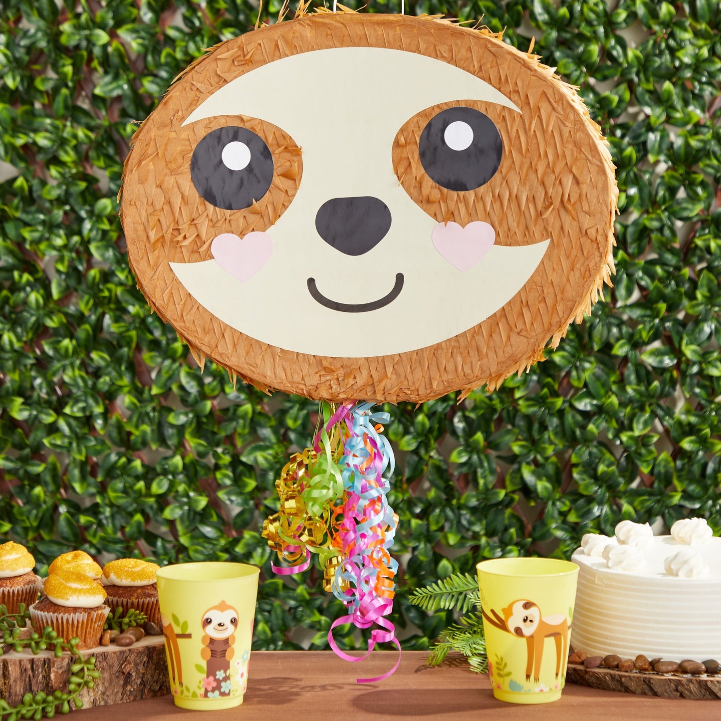 Sloth Pull String Pinata for Kids Birthday Party Supplies (16.5 x 13 x 3 In)