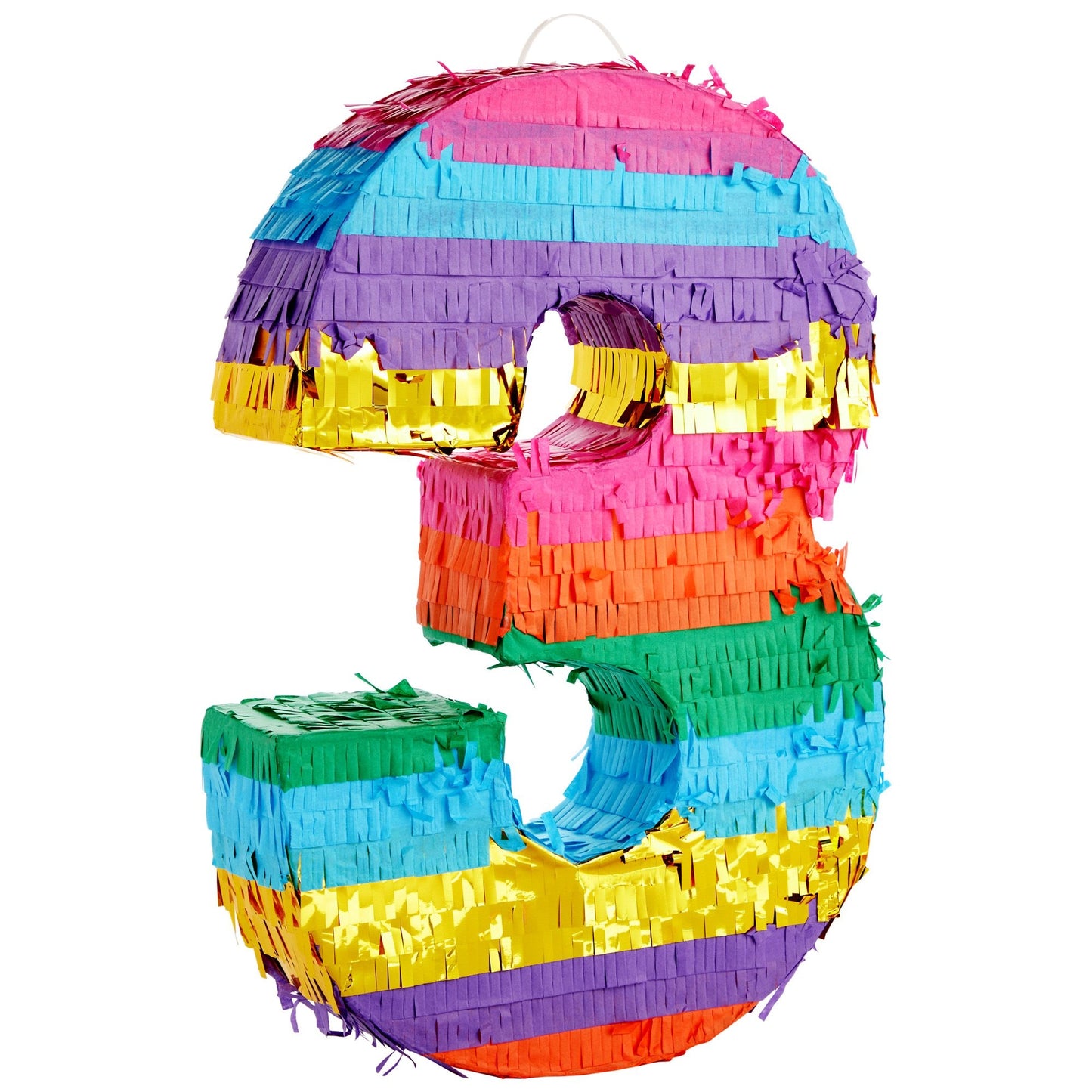 Rainbow Number 3 Pinata for 3rd Birthday Party Supplies, Fiesta , Cinco de Mayo Celebration (Small, 16.5 x 11 x 3 In)