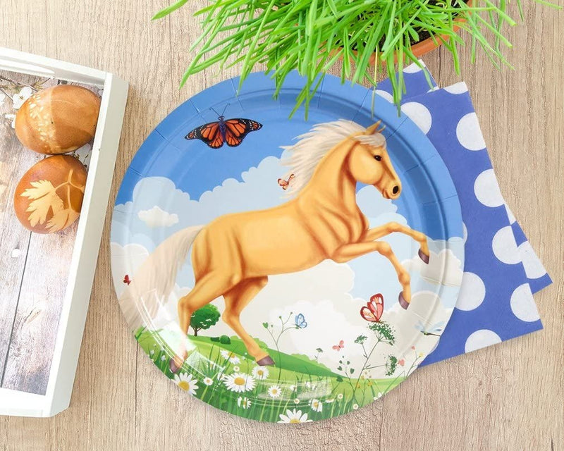 Disposable Plates - 80-Count Paper Plates, Horse Birthday Party Supplies for Appetizer, Lunch, Dinner, and Dessert, Kids Birthdays, 9 Inches in Diameter