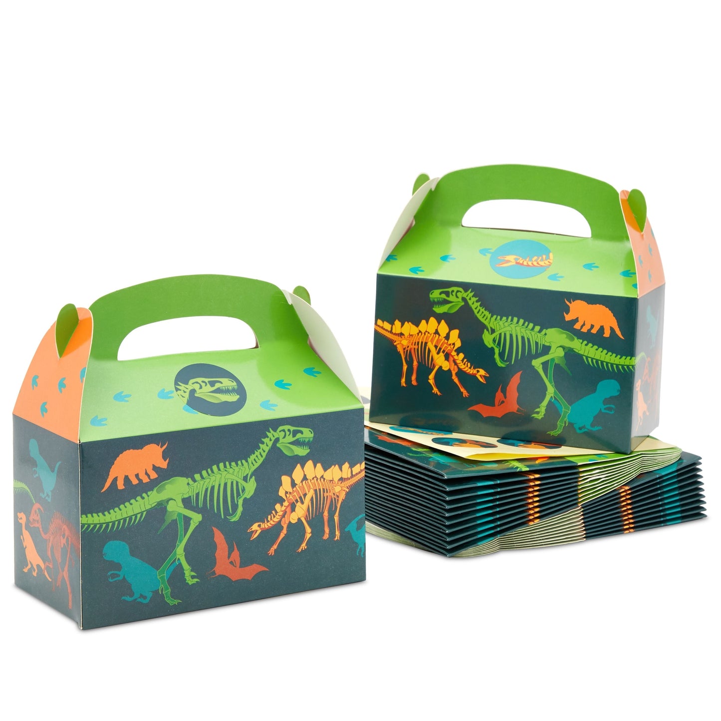 24 Pack Dinosaur Treat Boxes with Handle and Stickers - Dino Party Favors for Kids' Birthday Supplies (6.2 x 3.6 x 3.5 in)