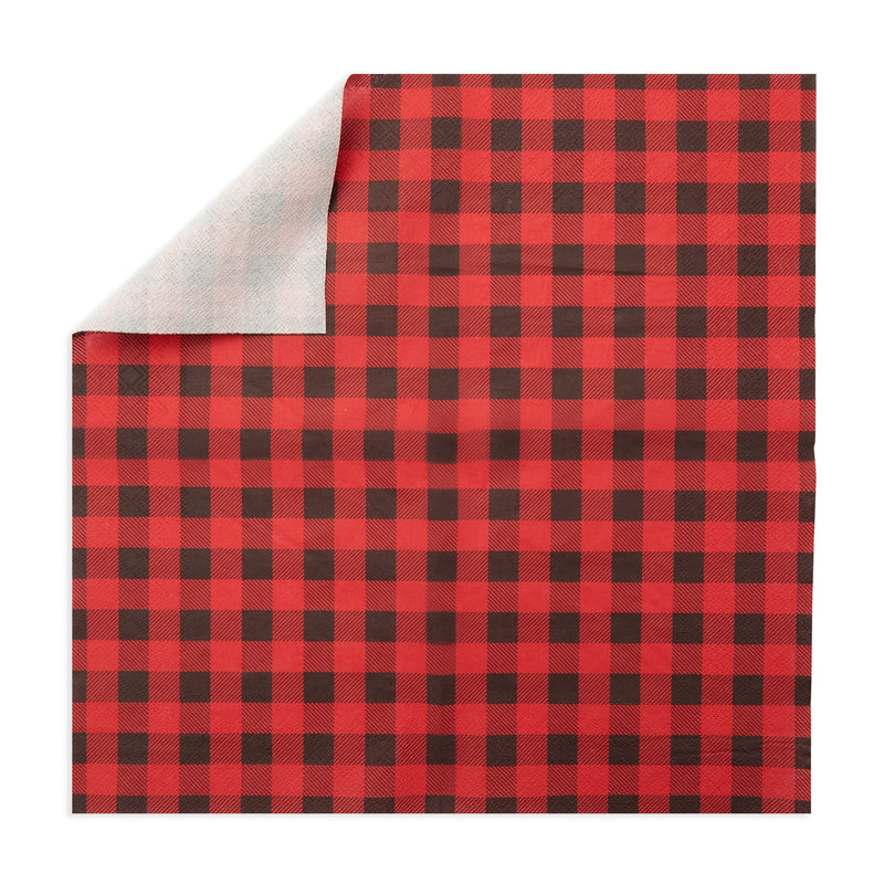 100 Pack Red/Black Buffalo Plaid Napkins for Lumberjack Birthday Party Supplies, Table Decor, Baby Shower, 6.5 Inches
