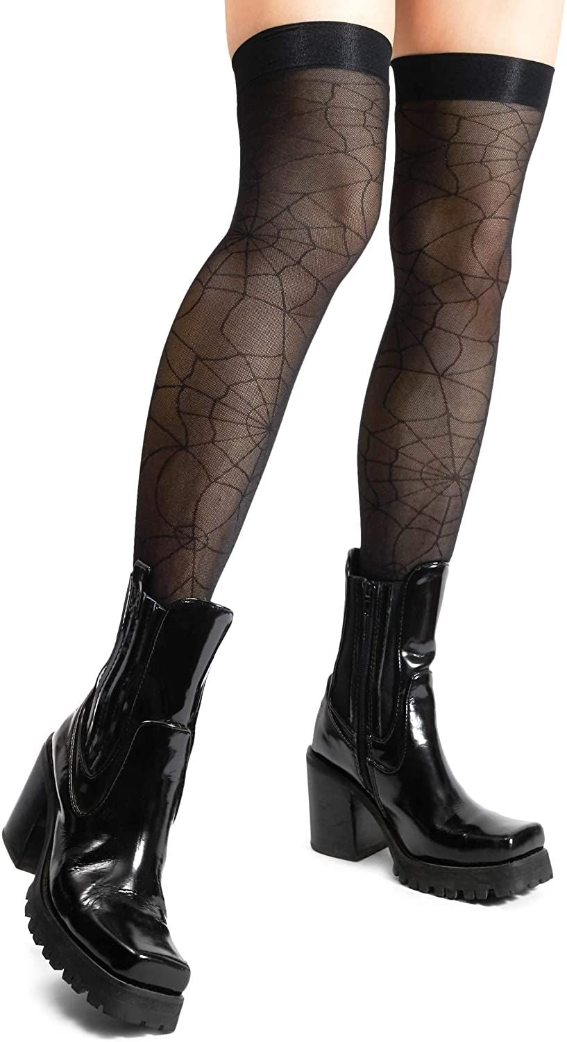 Women's Thigh-High Stockings, Spiderweb Tights Sheer Pantyhose (One Size, 2 Pairs)