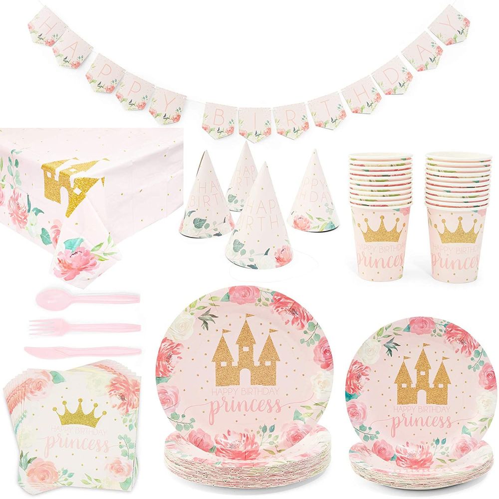 Princess Birthday Party Decorations Set, Banner, Dinnerware, Hats (24 Guests)