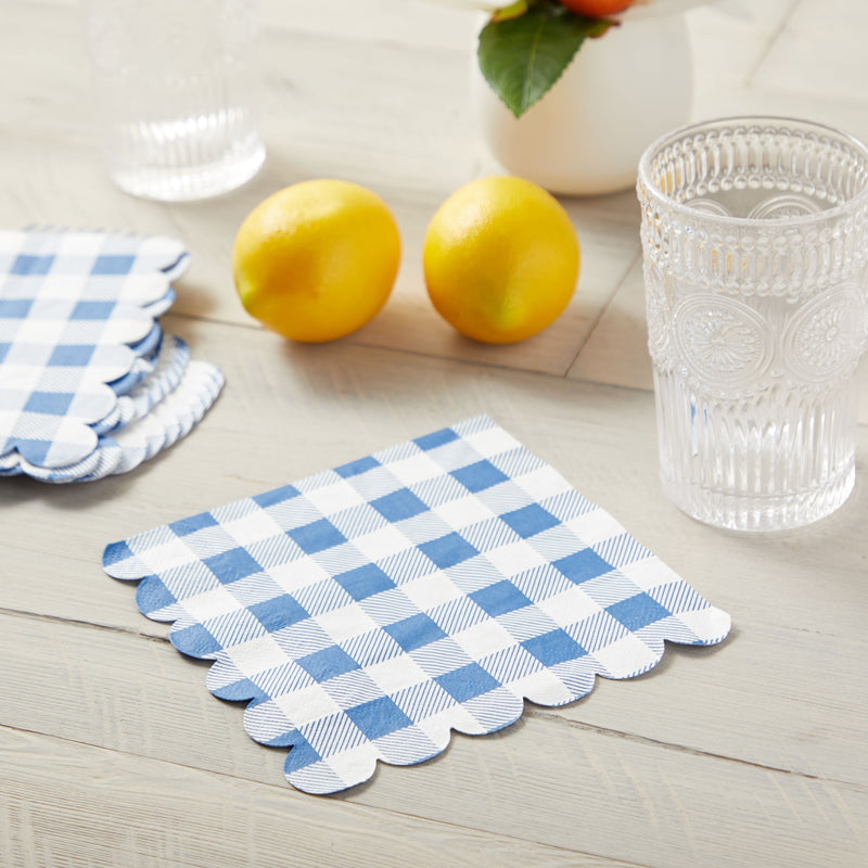 100 Pack Blue Gingham Printed Paper Napkins for Summer Party (6.5 x 6.5 In)