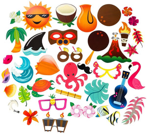 Luau Photo Booth Props - 72-Pack Luau Party Supplies, Selfie Props, Hawaiian Party Favors for Cocktail Parties, Tiki Parties and Hawaiian-Themed Events