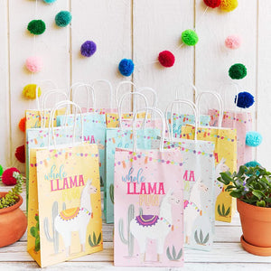 Llama Party Favor Paper Gift Bags with Handles, Whole Llama Fun Fiesta (24 Pack)
