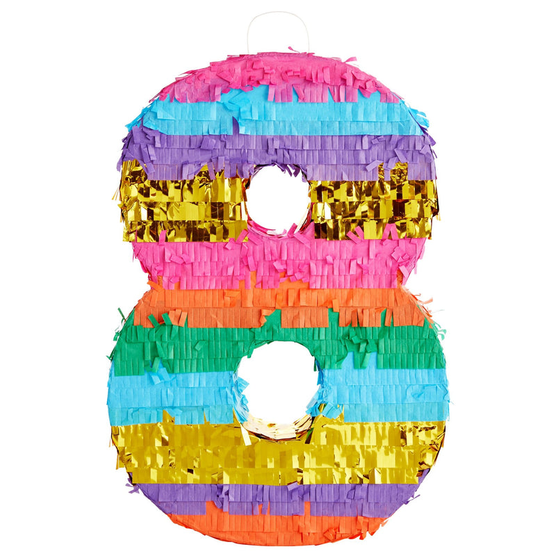 Rainbow Number 8 Pinata for 8th Birthday Party Supplies, Fiesta, Anniversary Celebration (Small, 16.5 x 11 x 3 In)