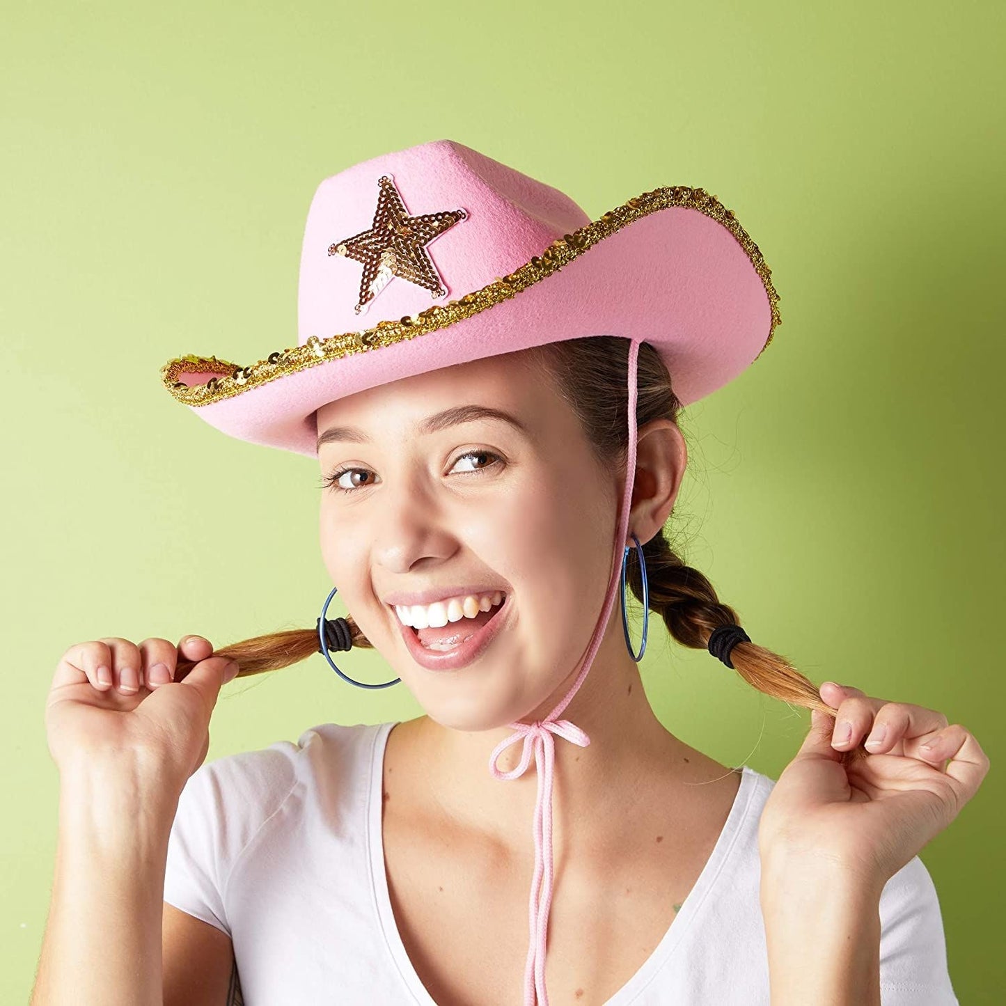 Western Cowboy and Cowgirl Hats for Kids, Pink Sparkly (4 Pack)