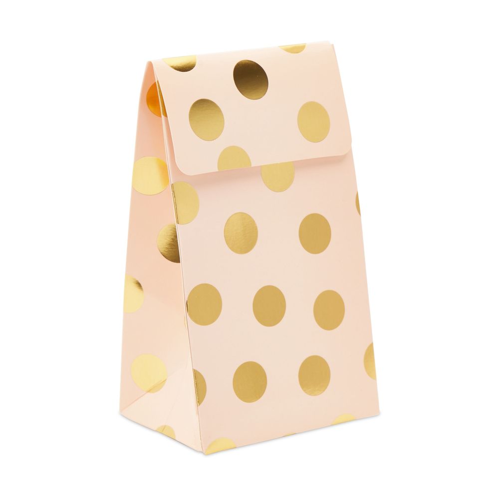 Pink Birthday Party Favor Gift Bags, Gold Foil Polka Dots Boxes (24 Pack)