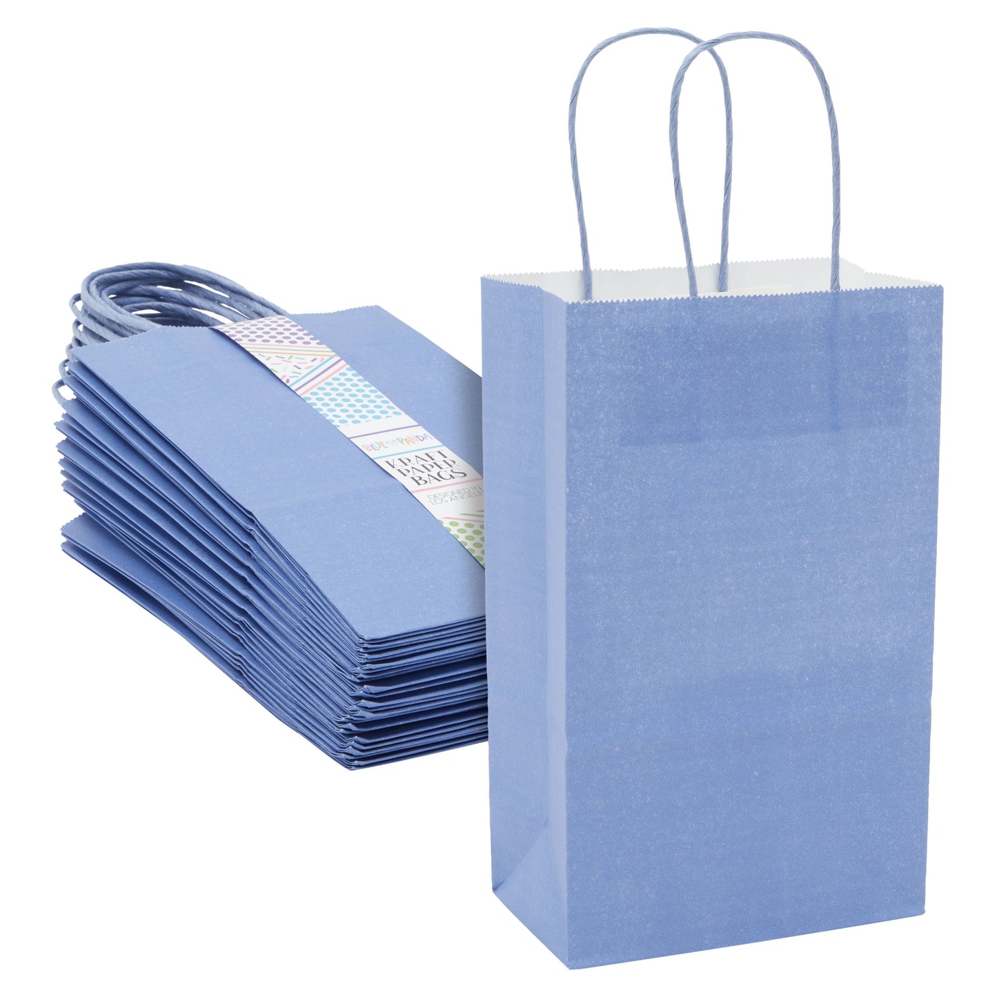 25-Pack Blue Gift Bags with Handles, 5.5x3.2x9-Inch Paper Goodie Bags for Party Favors and Treats, Birthday Party Supplies