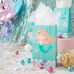 Mermaid Party Favor Gift Bags with Handles, Kids Birthday Decorations (24 Pack)