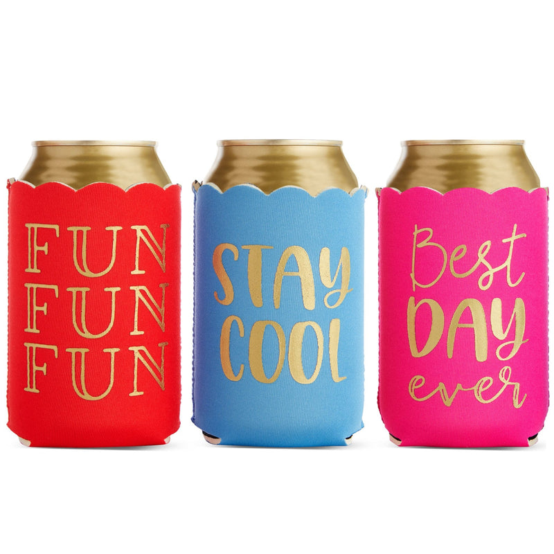 12 Pack Scalloped Can Cooler Sleeve for Soda, Beer, Drinks - Girls Weekend Favors for Beach Party, Birthday, Bachelorette (2.5x4.2 in)