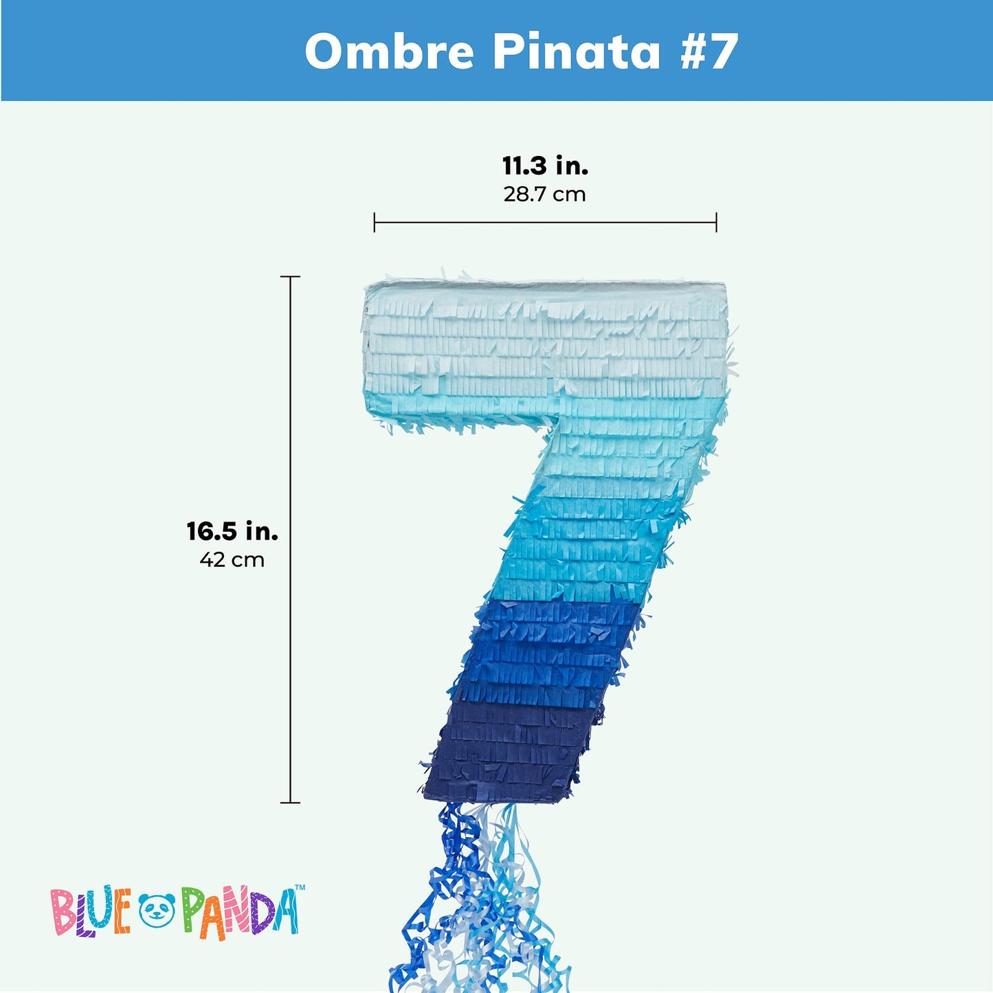 Number 7 Pull String Pinata for Boys 7th Birthday Party Decorations, Ombre Blue (16.5 x 11.35 In)