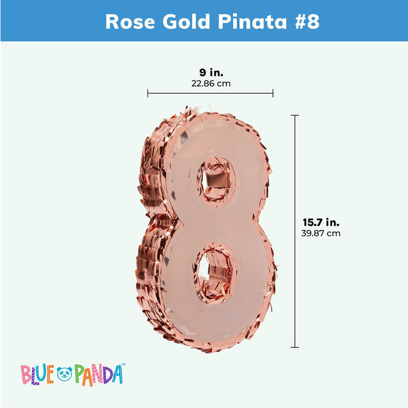 Small Rose Gold Number 8 Pinata for Kids 8th Birthday Party Decorations, 15.7 x 9 in.