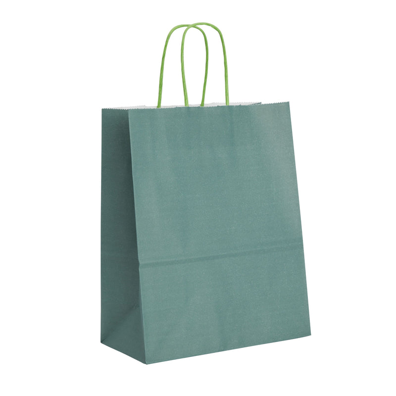 25-Pack Dark Green Gift Bags with Handles, 8x4x10-Inch Paper Goodie Bags for Party Favors and Treats, Birthday Party Supplies