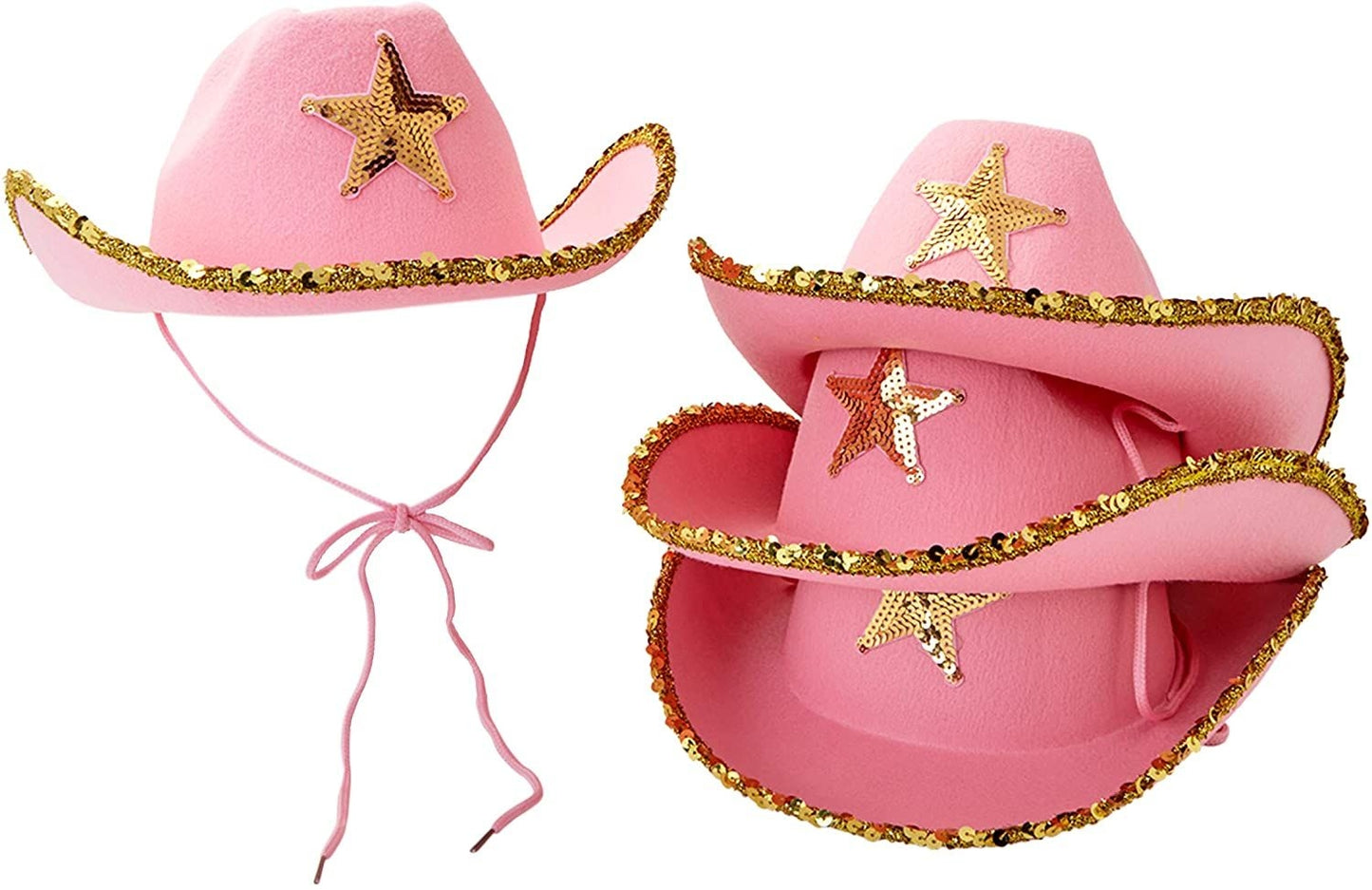 Western Cowboy and Cowgirl Hats for Kids, Pink Sparkly (4 Pack)