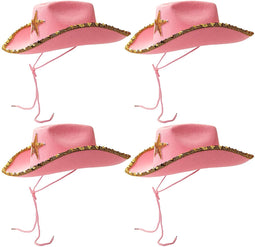 Western Cowboy and Cowgirl Hats for Kids, Pink Sparkly (4 Pack)