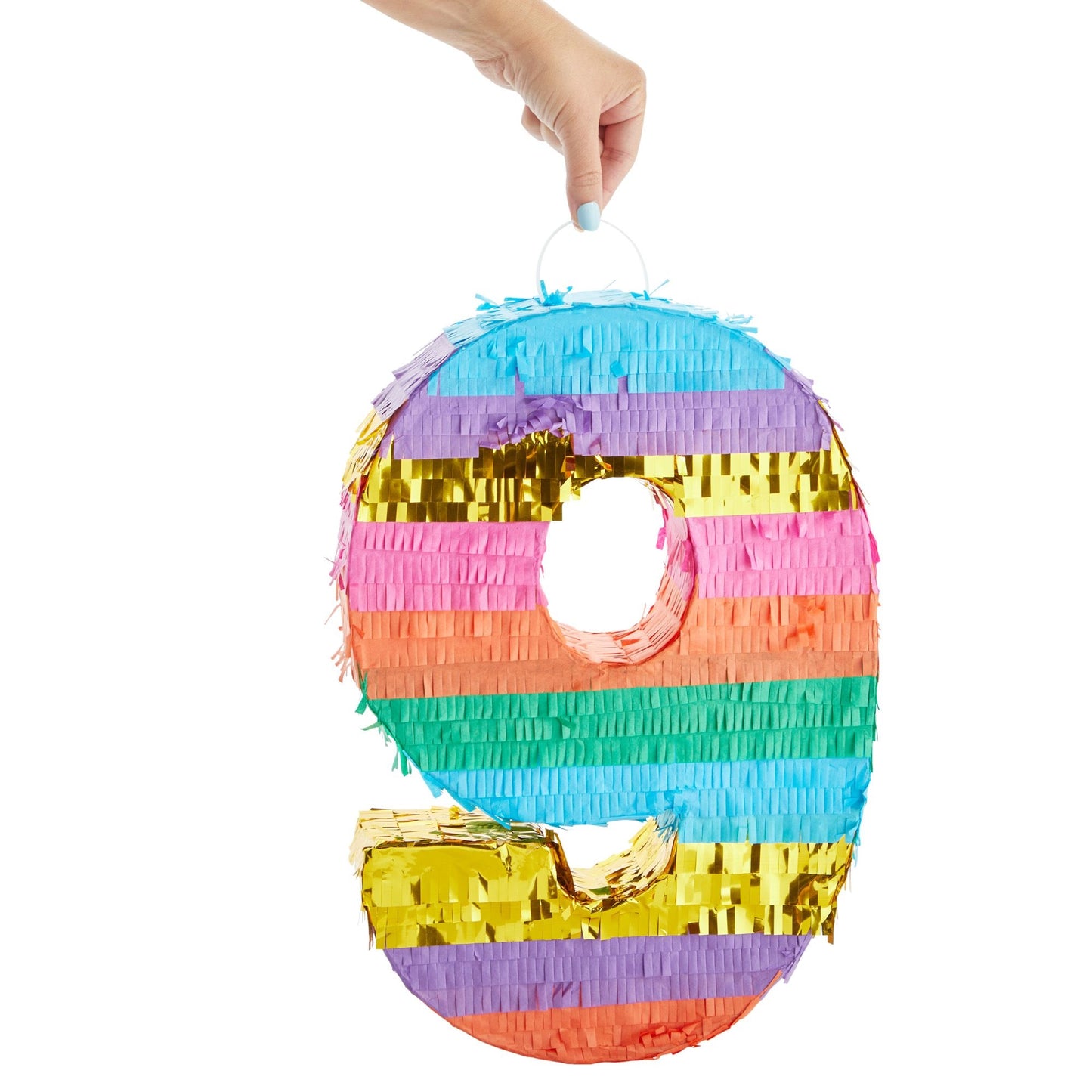 Rainbow Number 9 Pinata for 9th Birthday Party Supplies, Fiesta, Anniversary Celebration (Small, 16.5 x 11 x 3 In)