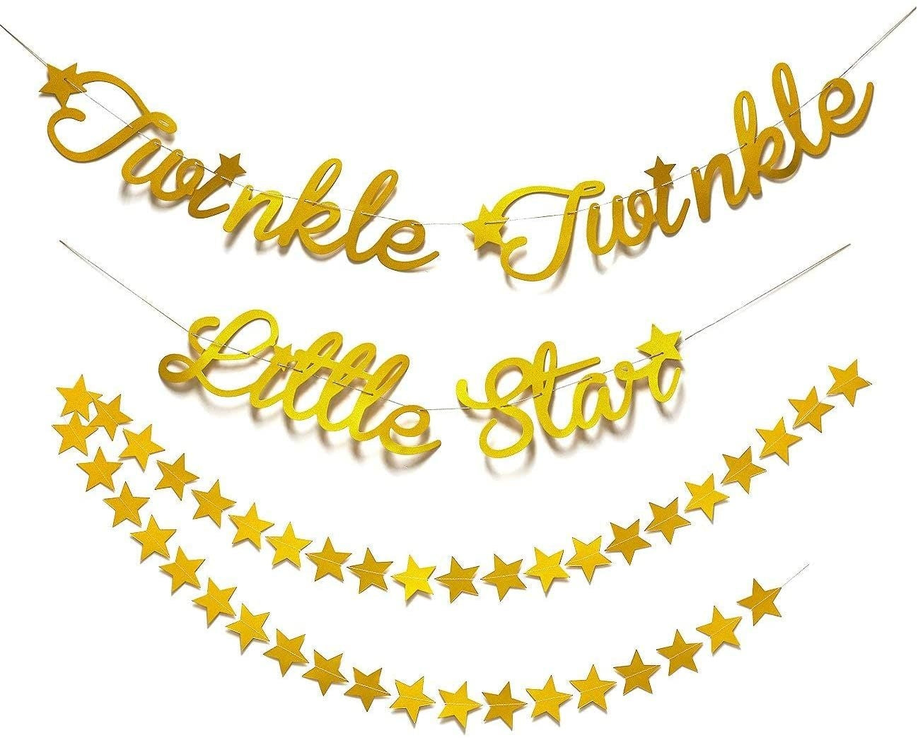 2-Pack Star Banner Garland Decorations - Twinkle Twinkle Star Baby Shower Party Decor Gold Stars Banner Birthday Decorations for Children Parties - 10 Feet in Length