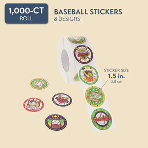 Baseball Stickers, Sticker Roll (1.5 in, 1000 Pieces)