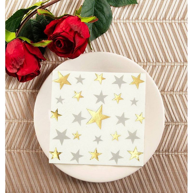 50 Pack of Cocktail Napkins for Star Party Supplies (5 x 5 Inches, Gold, Silver)