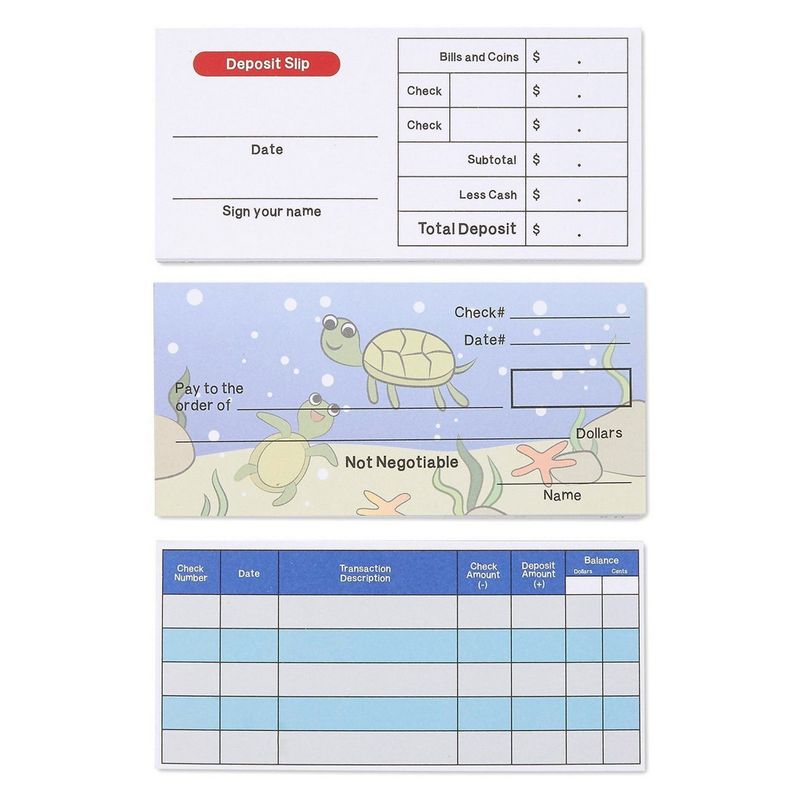 Blue Panda Play Check Set - Educational Toy for Kids - Promotes Financial Literacy - Includes Checkbook, Deposit Slip, Check Register, 150 Sheets Total, Underwater Theme