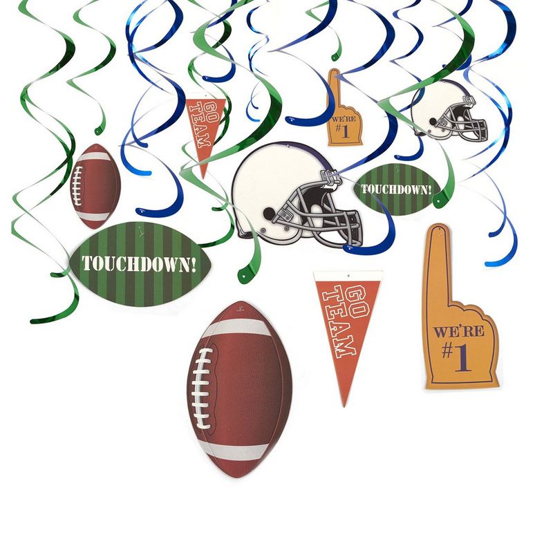 30-Count Hanging Decorations - Football Party Supplies, Hanging Whirl Streamers, Football Game Day Decorations, Sports-Themed Party Decor, Includes 15 Assorted Cutouts, 36.5 to 38.5 inches in Length