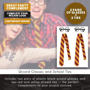 Wizard Glasses and Tie Costume Accessory Set for Halloween and Cosplay (4 Pieces)