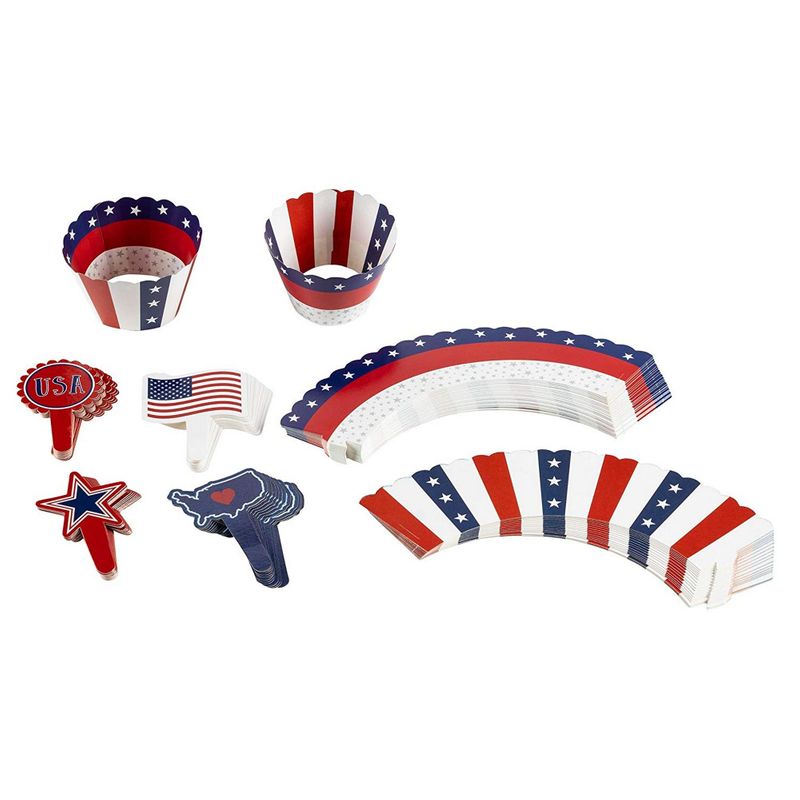 Cupcake Toppers and American USA Patriotic Cupcake Wrappers (102 Pieces)