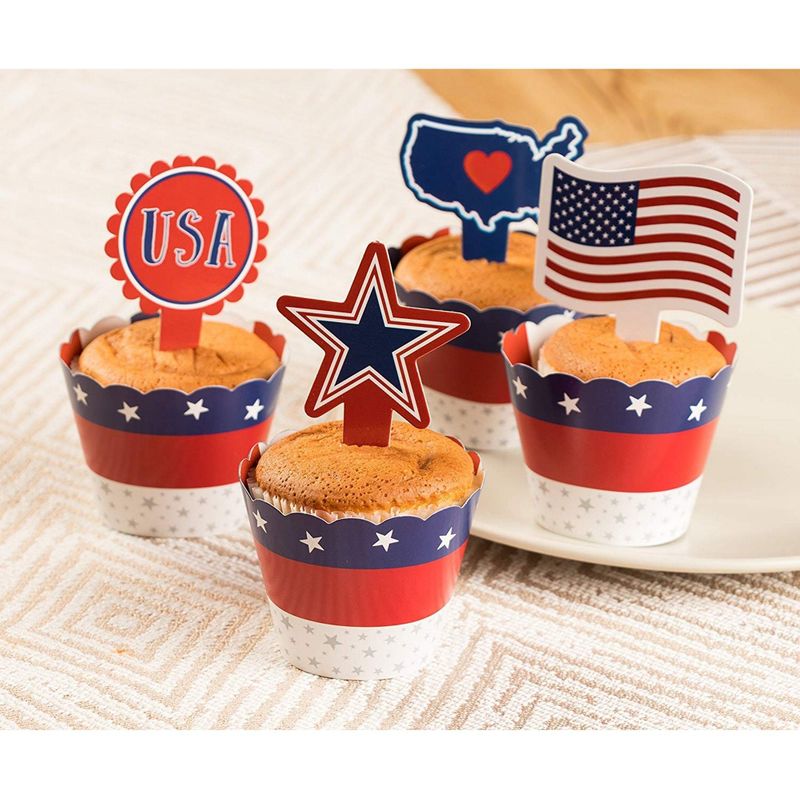 Cupcake Toppers and American USA Patriotic Cupcake Wrappers (102 Pieces)