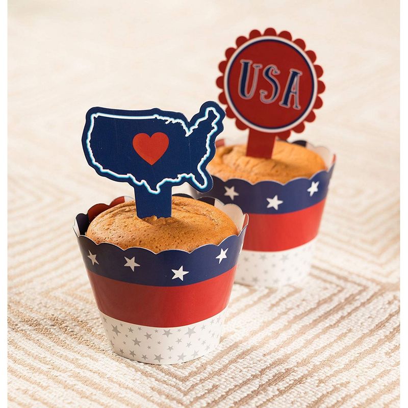 Cupcake Toppers and American USA Patriotic Cupcake Wrappers (102 Pieces)