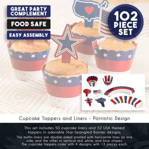 Cupcake Toppers and American USA Patriotic Cupcake Wrappers (102 Pieces)