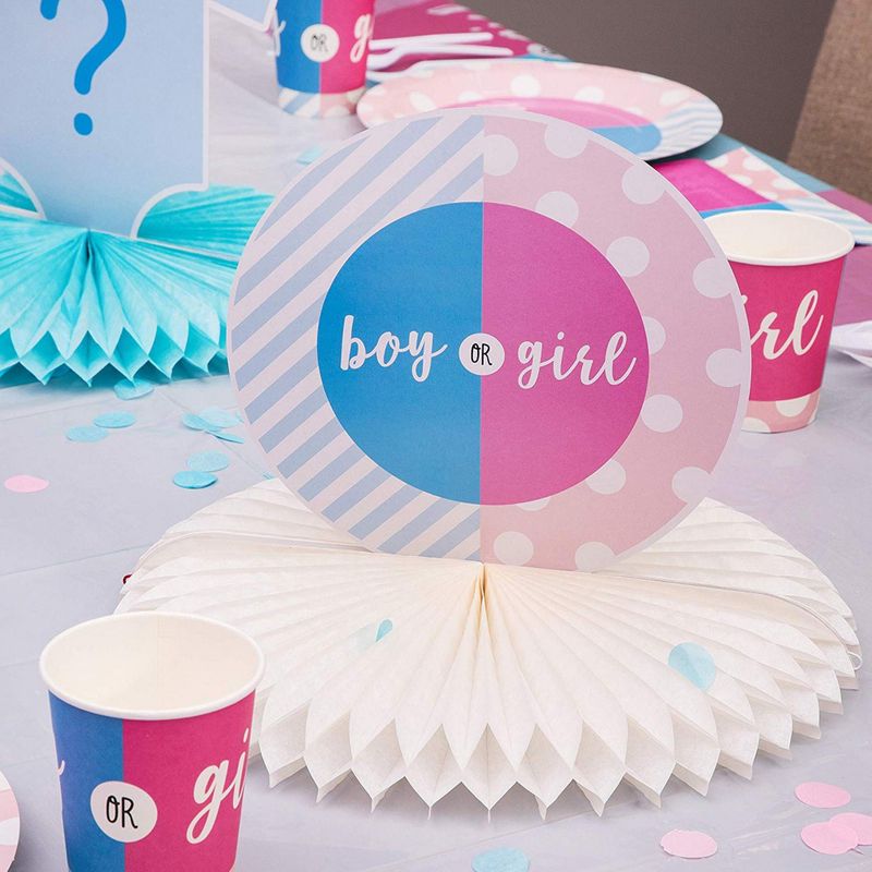 Blue Panda Gender Reveal 3-Piece Set Table Decorations - Baby Boy or Girl Honeycomb Centerpiece Party Supplies, 12 x 9 Inches