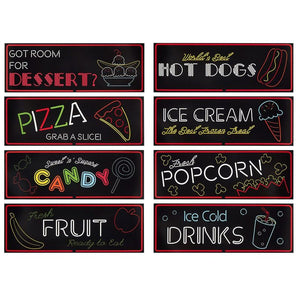 Blue Panda Neon Food Signs for Party (Paper, 8 Pack)