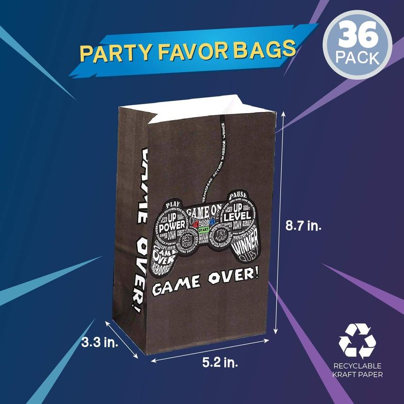 Gamer Party Favor Bags, Video Game Party Supplies (5 x 8.5 x 3 in, 36 Pack)