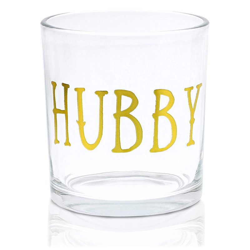 Blue Panda 2-Pack Hubby and Wifey Glass Whiskey Glasses, Bride and Groom Wedding Gifts, Gold Foil, 7.5 Ounces