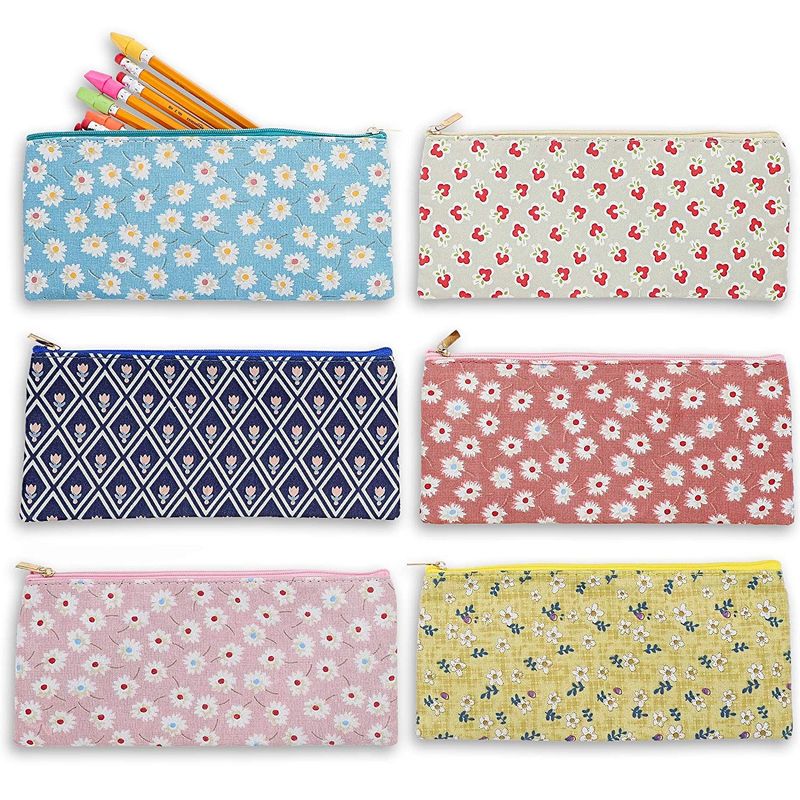 Blue Panda Cute Floral Zipper Pencil Makeup Pouch Bags, 9 x 4 Inches