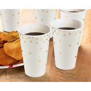 Confetti Party Paper Cups - 50 Pack Gold Foil Disposable Paper Cups, Party Supplies and Decorations for Kids Birthday, Wedding, Bachelorette Party, Baby Shower, White and Gold, 12 Ounce