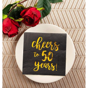 Cocktail Napkins - 50-Pack Luncheon Napkins, Disposable Paper Napkins Party Supplies for Birthday, Anniversary, 3-Ply, Cheers to 50 Years Design, Unfolded 10 x 10 inches, Folded 5 x 5 inches