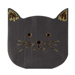 Die-Cut Black Cat Paper Napkins with Gold Foil Accents (6.5 x 6.2 In, 50 Pack)