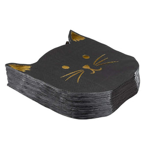 Die-Cut Black Cat Paper Napkins with Gold Foil Accents (6.5 x 6.2 In, 50 Pack)