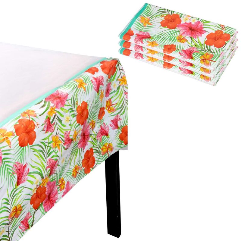Blue Panda Luau Party Plastic Table Cover (54 x 108 in, 3 Pack)