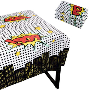 Comic Book Plastic Tablecloth for Hero Kids Birthday Party (54 x 108 in, 3 Pack)