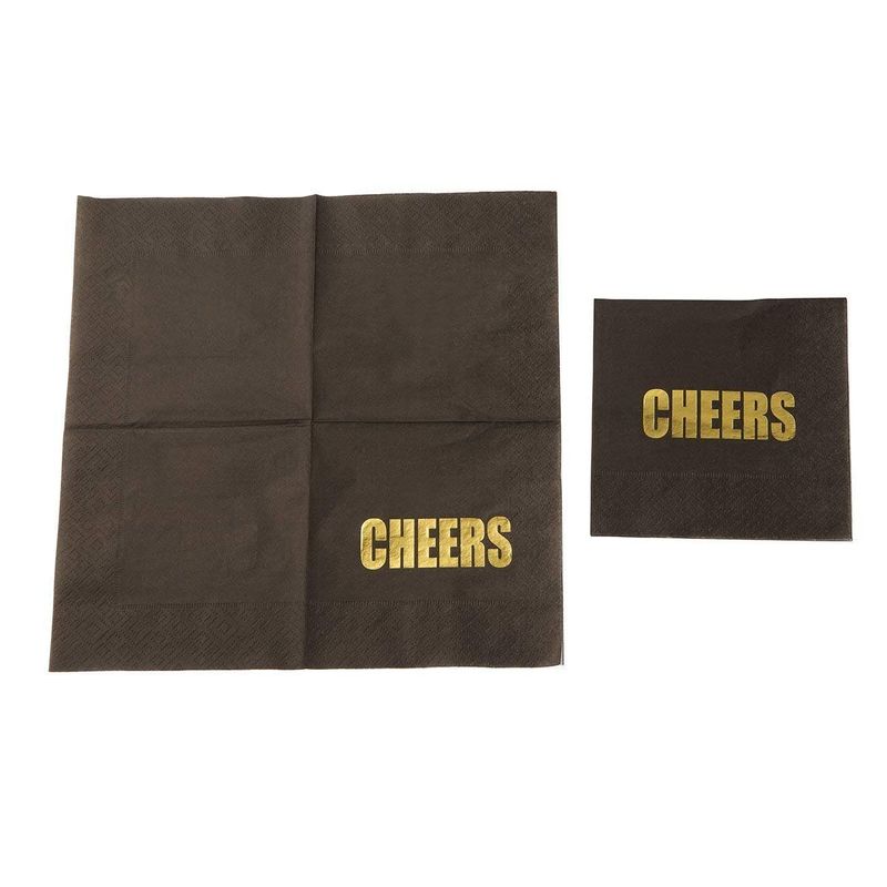 Cheers Party Supplies, Black Paper Napkins (5 x 5 In, Gold Foil, 100 Pack)