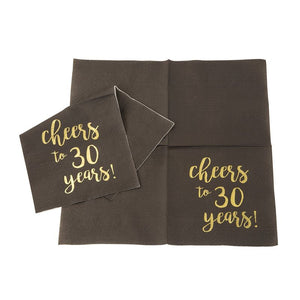 Cheers to 30 Years! Gold Foil Paper Cocktail Napkins (5 x 5 Inches, 100 Pack)