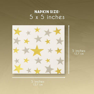 100-Pack Disposable Paper Napkins with Silver and Gold Foil Stars Designs for Holiday and New Year’s Eve Parties, 3-Ply, White, 5 X 5 Inches