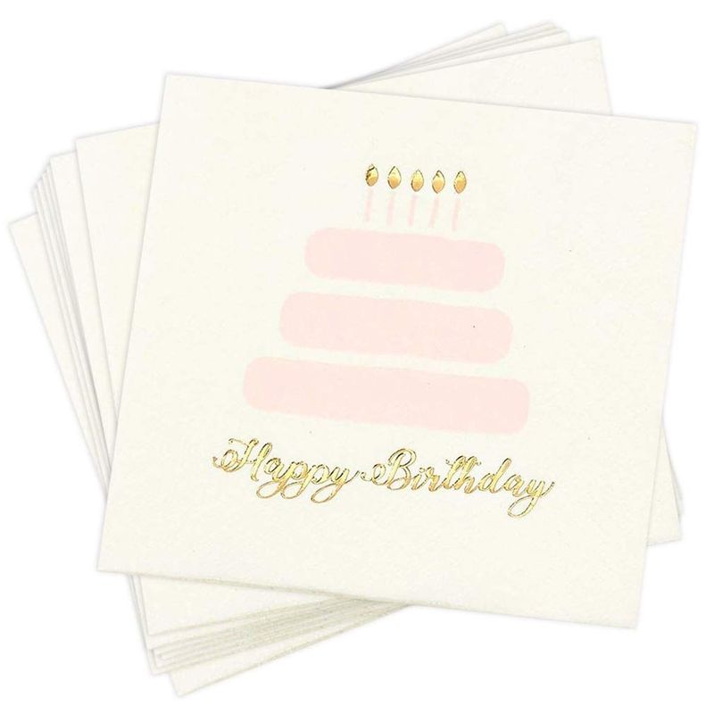 Happy Birthday Party Decorations, Cake Napkins with Gold Foil (50 Pack)