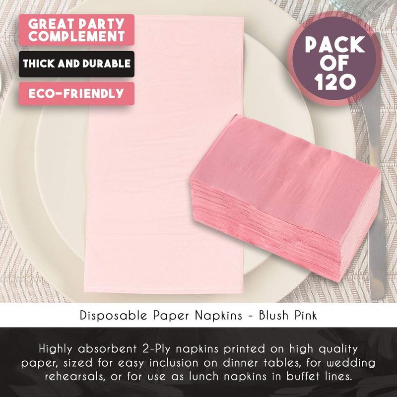 Pink Paper Napkins for Birthdays, Baby Showers, and Valentine's Décor (120 Pack)