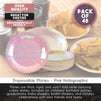 Disposable Plates - 48-Pack Paper Plates Party Supplies for Appetizer, Lunch, Dinner, and Dessert, Kids Birthday Party Favors, Pink Holographic, 7 x 7 Inches